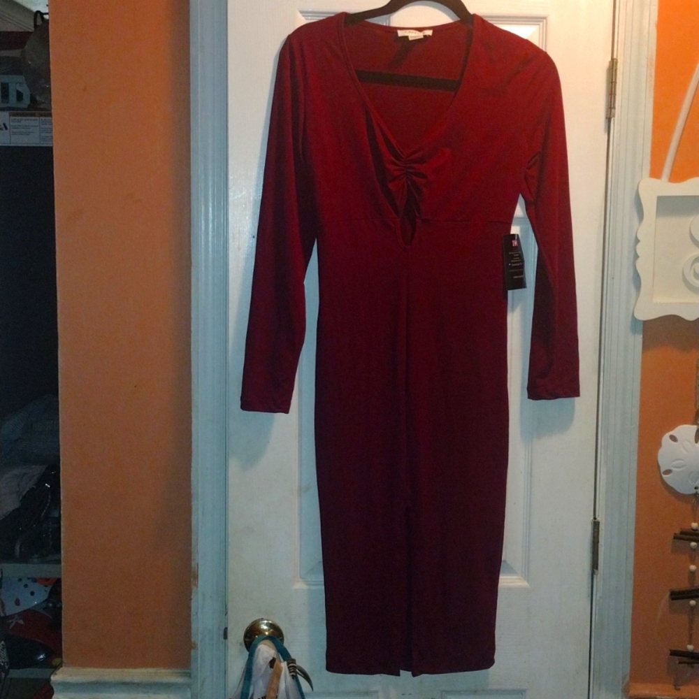 Long Sleeve Burgundy Dress